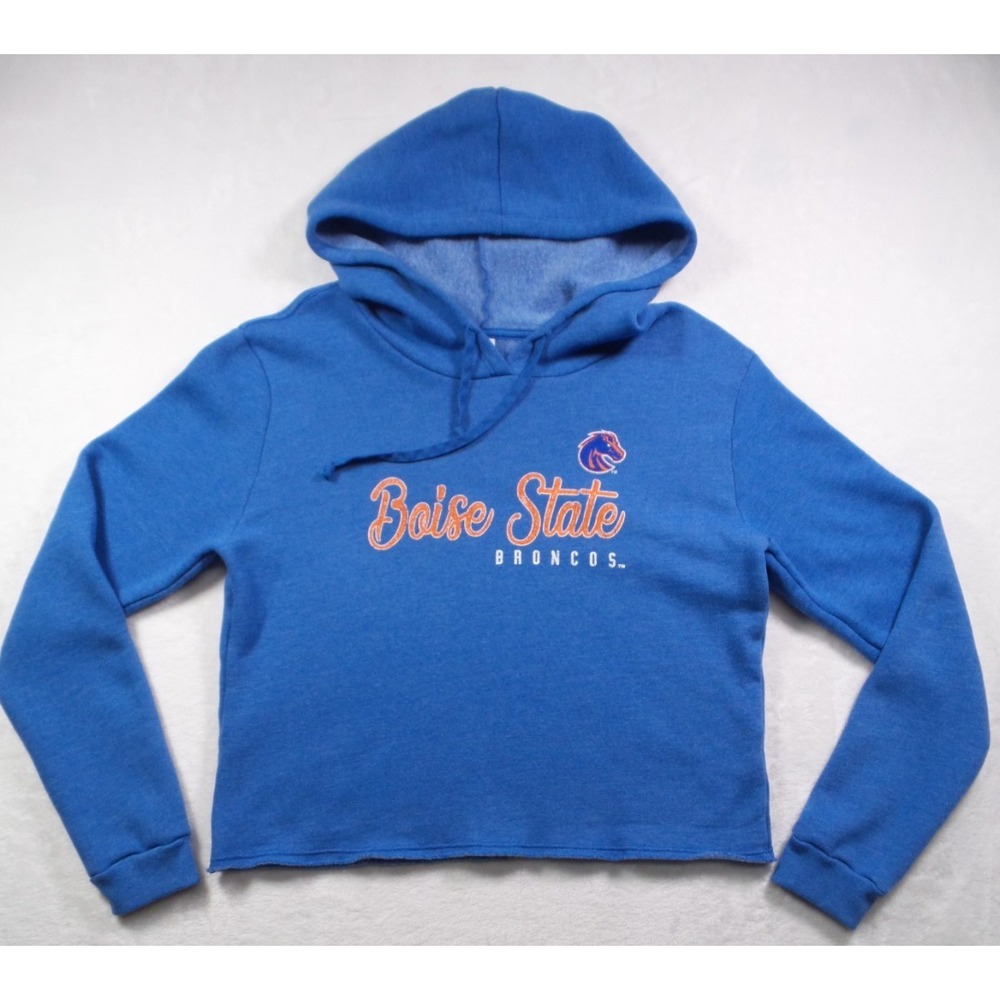 Boise State Broncos Sweatshirt Womens Large Blue Hoodie Cropped Pullover NCAA